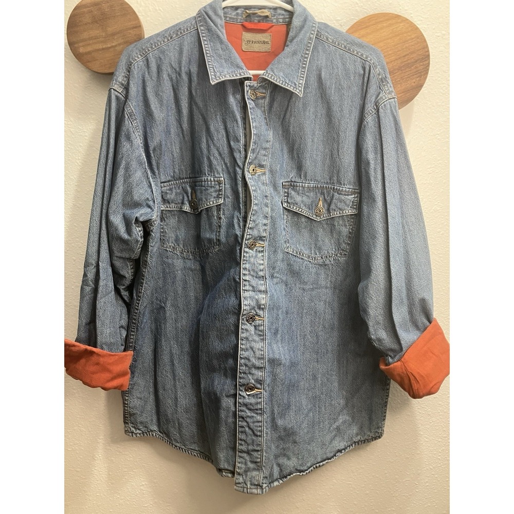 St. John's Bay Men's Blue Denim‎ Lined Shirt Jacket Snap Button Workwear Size M
